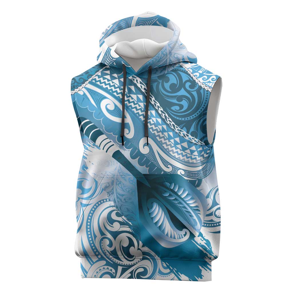 Personalised New Zealand Aotearoa Darts Masters Sleeveless Hoodie Maori Art Tattoo with Tribal Dart Symbol Blue - Polynesian Pride