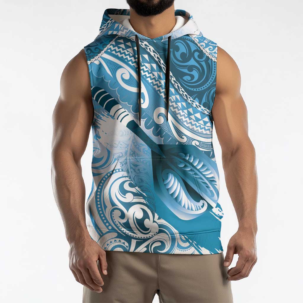 Personalised New Zealand Aotearoa Darts Masters Sleeveless Hoodie Maori Art Tattoo with Tribal Dart Symbol Blue - Polynesian Pride