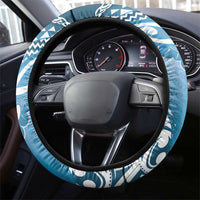 New Zealand Aotearoa Darts Masters Steering Wheel Cover Maori Art Tattoo with Tribal Dart Symbol Blue - Polynesian Pride
