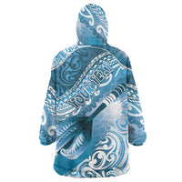 Personalised New Zealand Aotearoa Darts Masters Wearable Blanket Hoodie Maori Art Tattoo with Tribal Dart Symbol Blue - Polynesian Pride