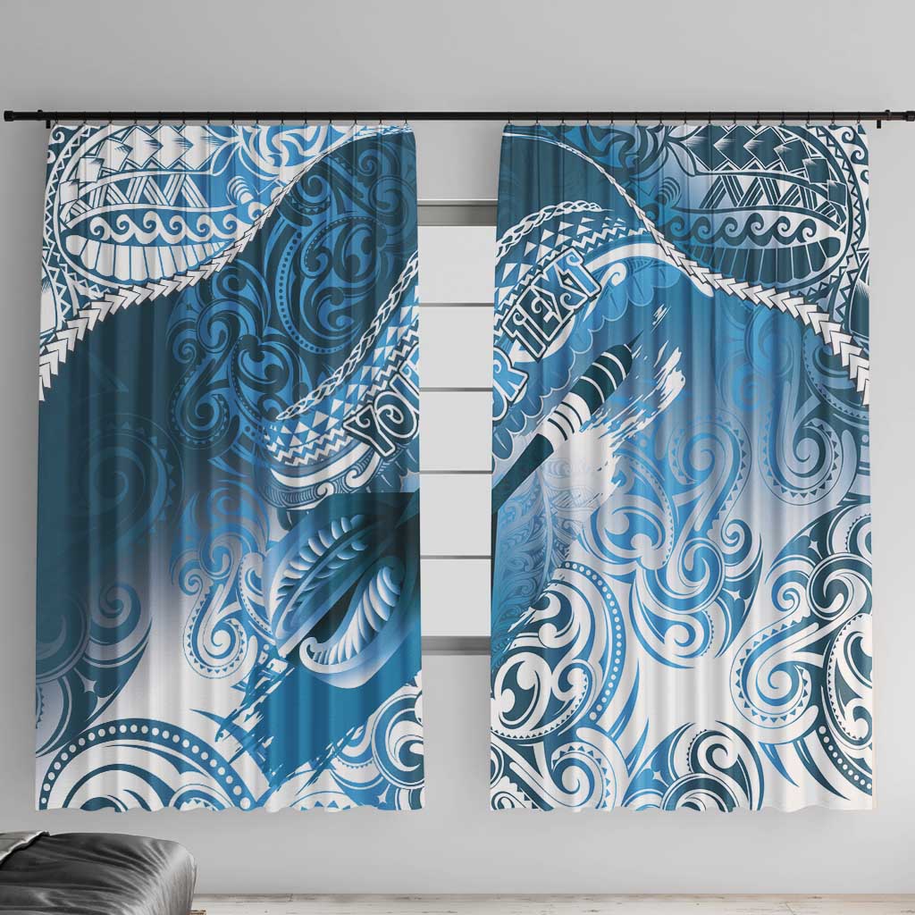Personalised New Zealand Aotearoa Darts Masters Window Curtain Maori Art Tattoo with Tribal Dart Symbol Blue - Polynesian Pride