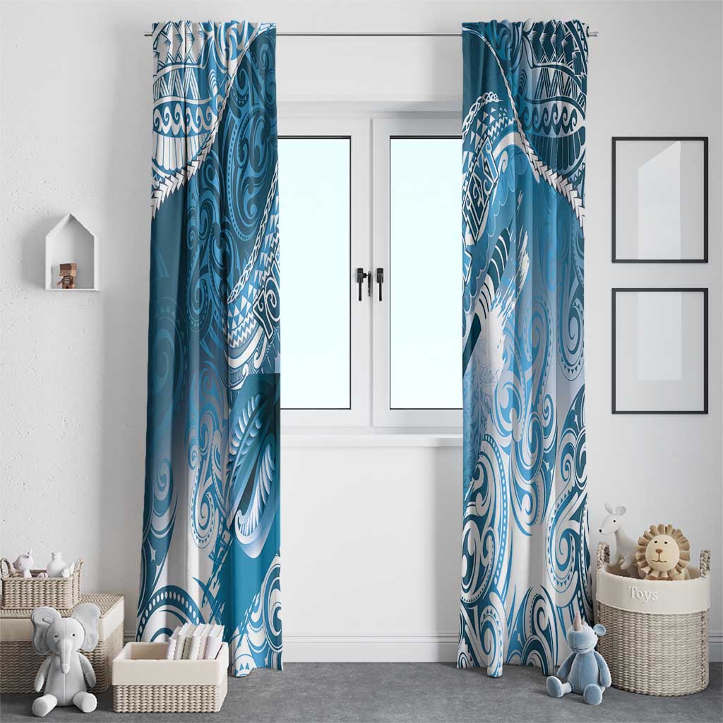 Personalised New Zealand Aotearoa Darts Masters Window Curtain Maori Art Tattoo with Tribal Dart Symbol Blue - Polynesian Pride