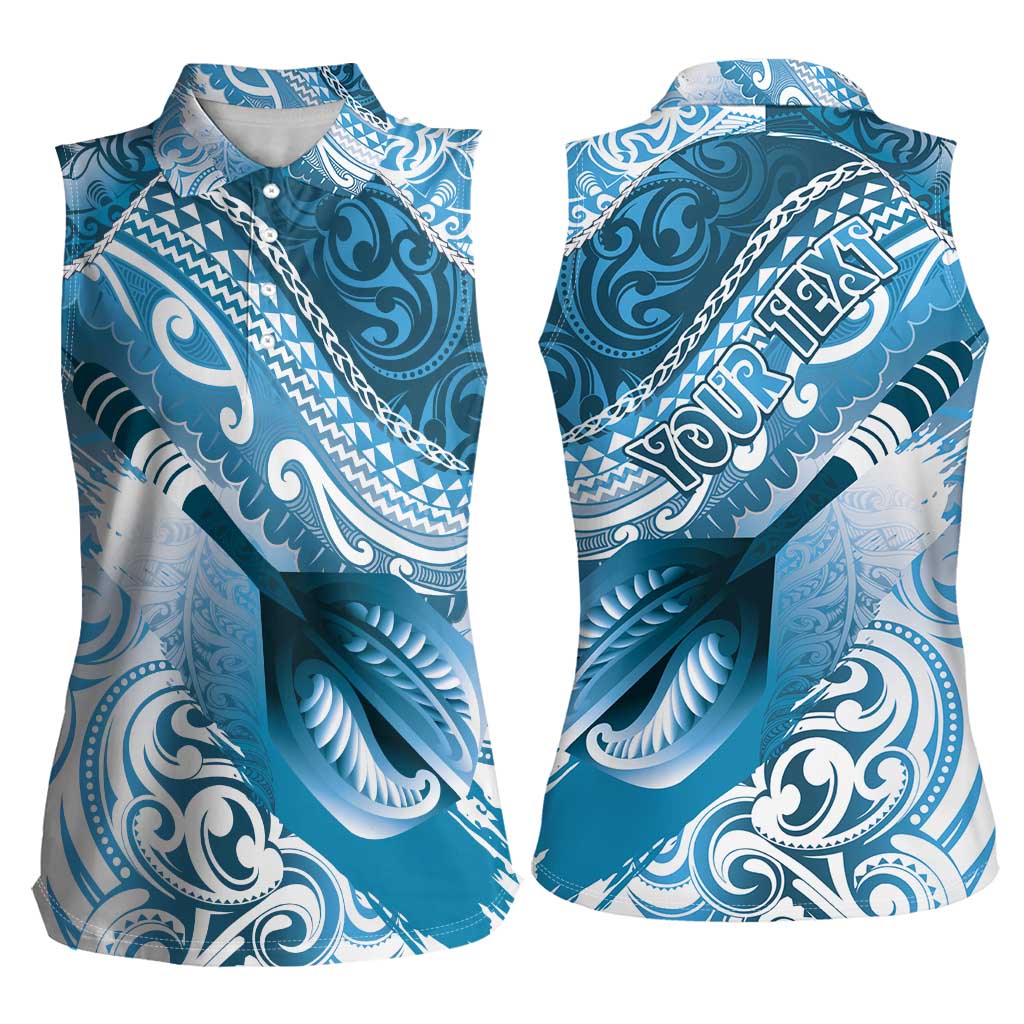 Personalised New Zealand Aotearoa Darts Masters Women Sleeveless Polo Shirt Maori Art Tattoo with Tribal Dart Symbol Blue - Polynesian Pride