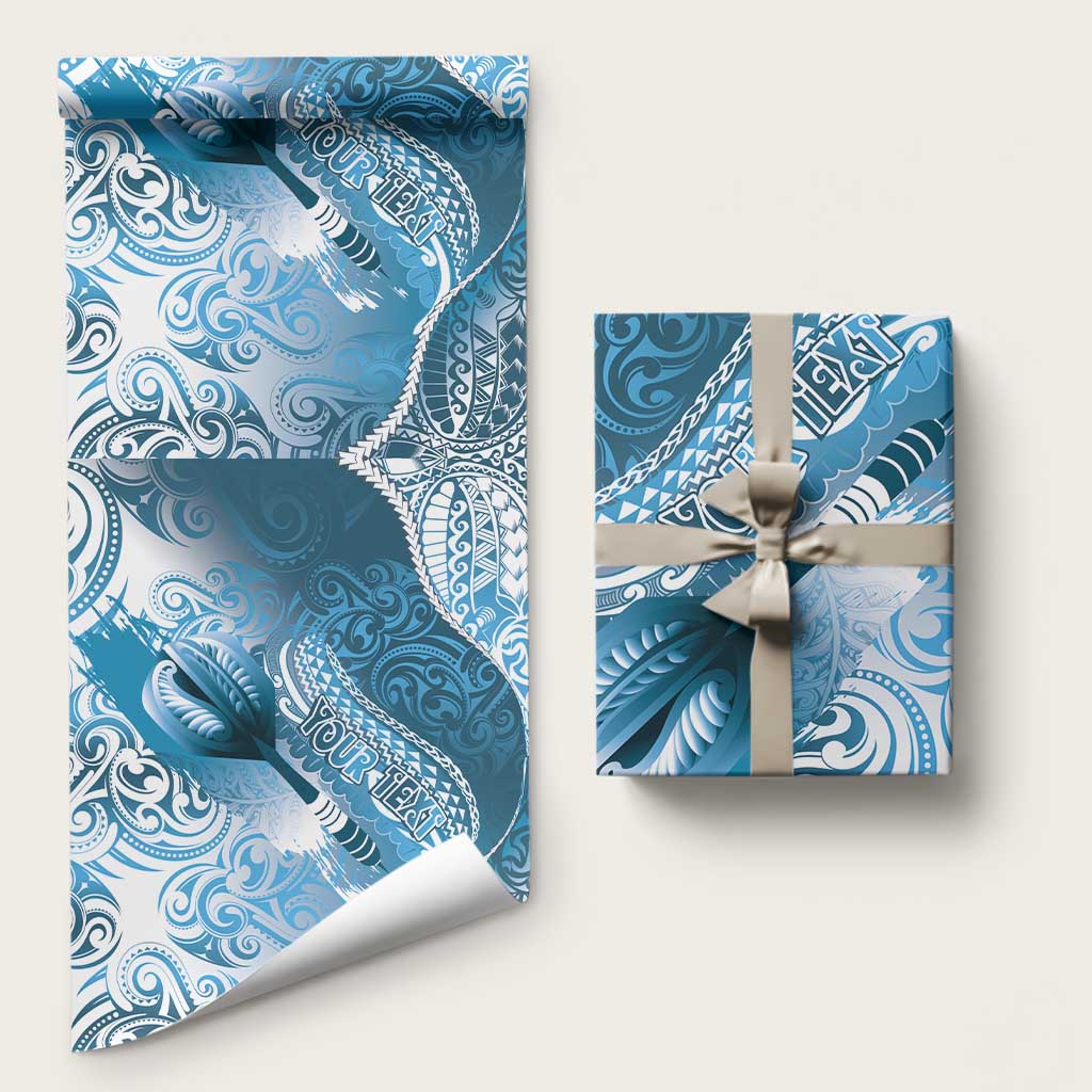 Personalised New Zealand Aotearoa Darts Masters Wrapping Paper Maori Art Tattoo with Tribal Dart Symbol Blue - Polynesian Pride