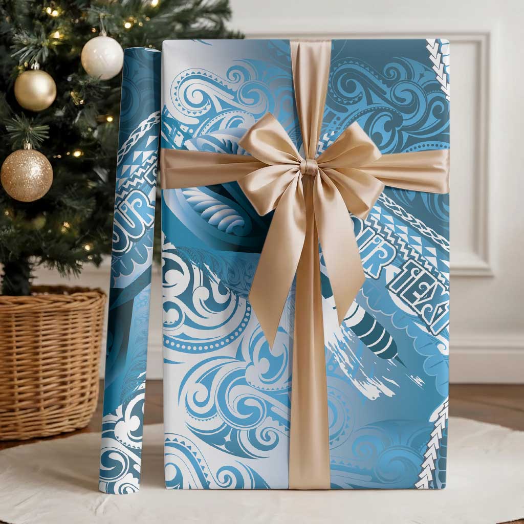 Personalised New Zealand Aotearoa Darts Masters Wrapping Paper Maori Art Tattoo with Tribal Dart Symbol Blue - Polynesian Pride