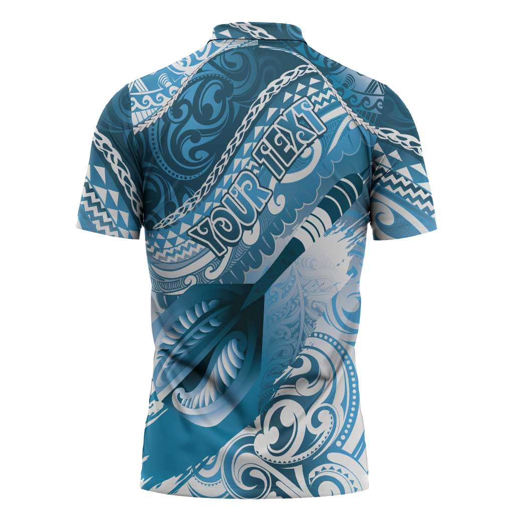 Personalised New Zealand Aotearoa Darts Masters Zipper Polo Shirt Maori Art Tattoo with Tribal Dart Symbol Blue - Polynesian Pride