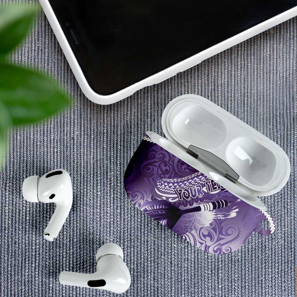 Personalised New Zealand Aotearoa Darts Masters AirPods Case Maori Art Tattoo with Tribal Dart Symbol Purple - Polynesian Pride