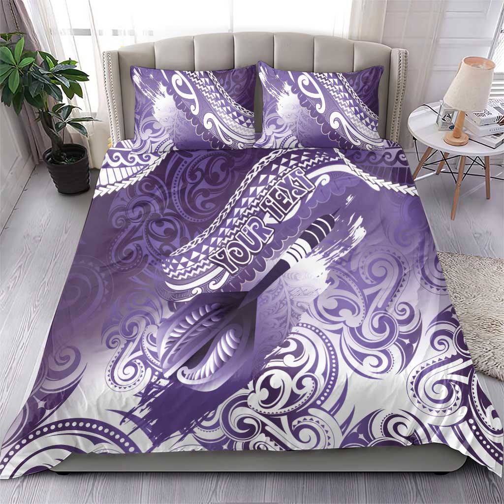 Personalised New Zealand Aotearoa Darts Masters Bedding Set Maori Art Tattoo with Tribal Dart Symbol Purple - Polynesian Pride