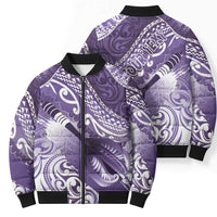 Personalised New Zealand Aotearoa Darts Masters Bomber Puffer Jacket Maori Art Tattoo with Tribal Dart Symbol Purple - Polynesian Pride