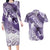 Personalised New Zealand Aotearoa Darts Masters Couples Matching Long Sleeve Bodycon Dress and Hawaiian Shirt Maori Art Tattoo with Tribal Dart Symbol Purple - Polynesian Pride