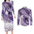Personalised New Zealand Aotearoa Darts Masters Couples Matching Long Sleeve Bodycon Dress and Long Sleeve Button Shirt Maori Art Tattoo with Tribal Dart Symbol Purple - Polynesian Pride