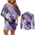 Personalised New Zealand Aotearoa Darts Masters Couples Matching Off Shoulder Short Dress and Long Sleeve Button Shirt Maori Art Tattoo with Tribal Dart Symbol Purple - Polynesian Pride