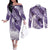 Personalised New Zealand Aotearoa Darts Masters Couples Matching Off The Shoulder Long Sleeve Dress and Long Sleeve Button Shirt Maori Art Tattoo with Tribal Dart Symbol Purple - Polynesian Pride