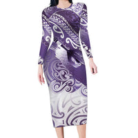 Personalised New Zealand Aotearoa Darts Masters Family Matching Long Sleeve Bodycon Dress and Hawaiian Shirt Maori Art Tattoo with Tribal Dart Symbol Purple - Polynesian Pride