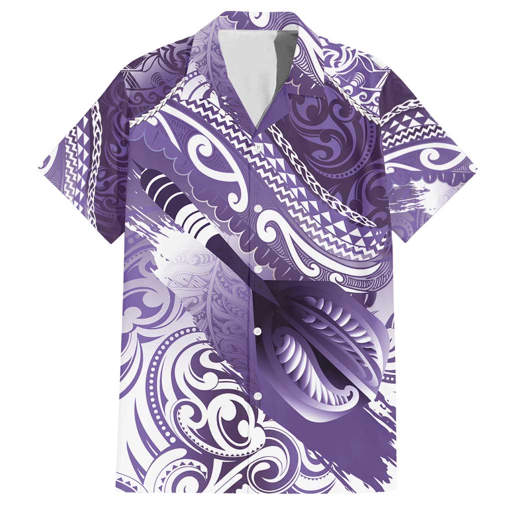 Personalised New Zealand Aotearoa Darts Masters Family Matching Off Shoulder Maxi Dress and Hawaiian Shirt Maori Art Tattoo with Tribal Dart Symbol Purple - Polynesian Pride