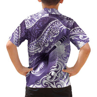 Personalised New Zealand Aotearoa Darts Masters Family Matching Off Shoulder Short Dress and Hawaiian Shirt Maori Art Tattoo with Tribal Dart Symbol Purple - Polynesian Pride