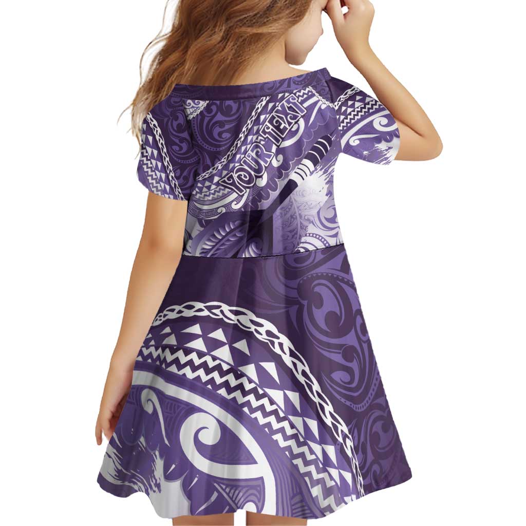 Personalised New Zealand Aotearoa Darts Masters Family Matching Off Shoulder Short Dress and Hawaiian Shirt Maori Art Tattoo with Tribal Dart Symbol Purple - Polynesian Pride