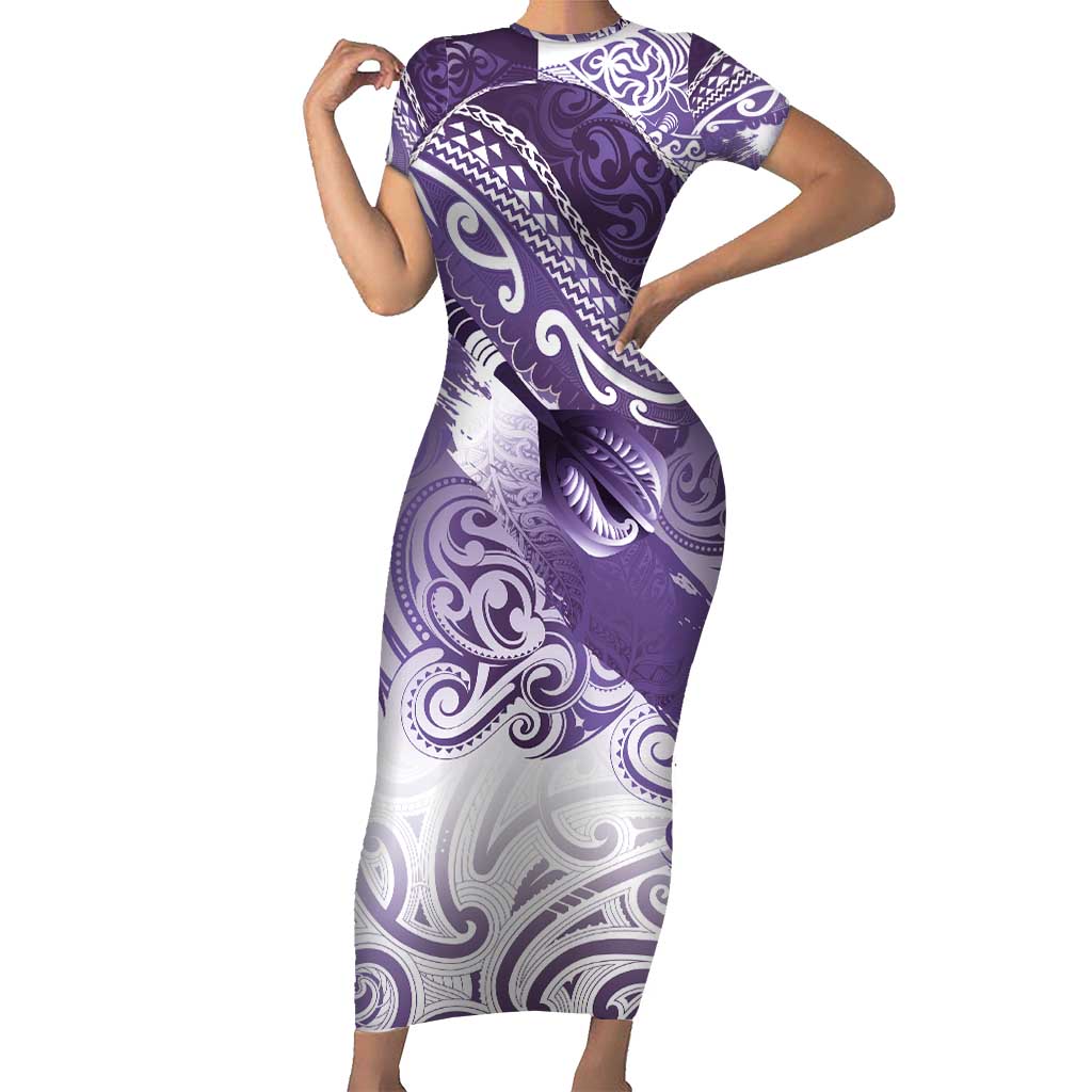 Personalised New Zealand Aotearoa Darts Masters Family Matching Short Sleeve Bodycon Dress and Hawaiian Shirt Maori Art Tattoo with Tribal Dart Symbol Purple - Polynesian Pride