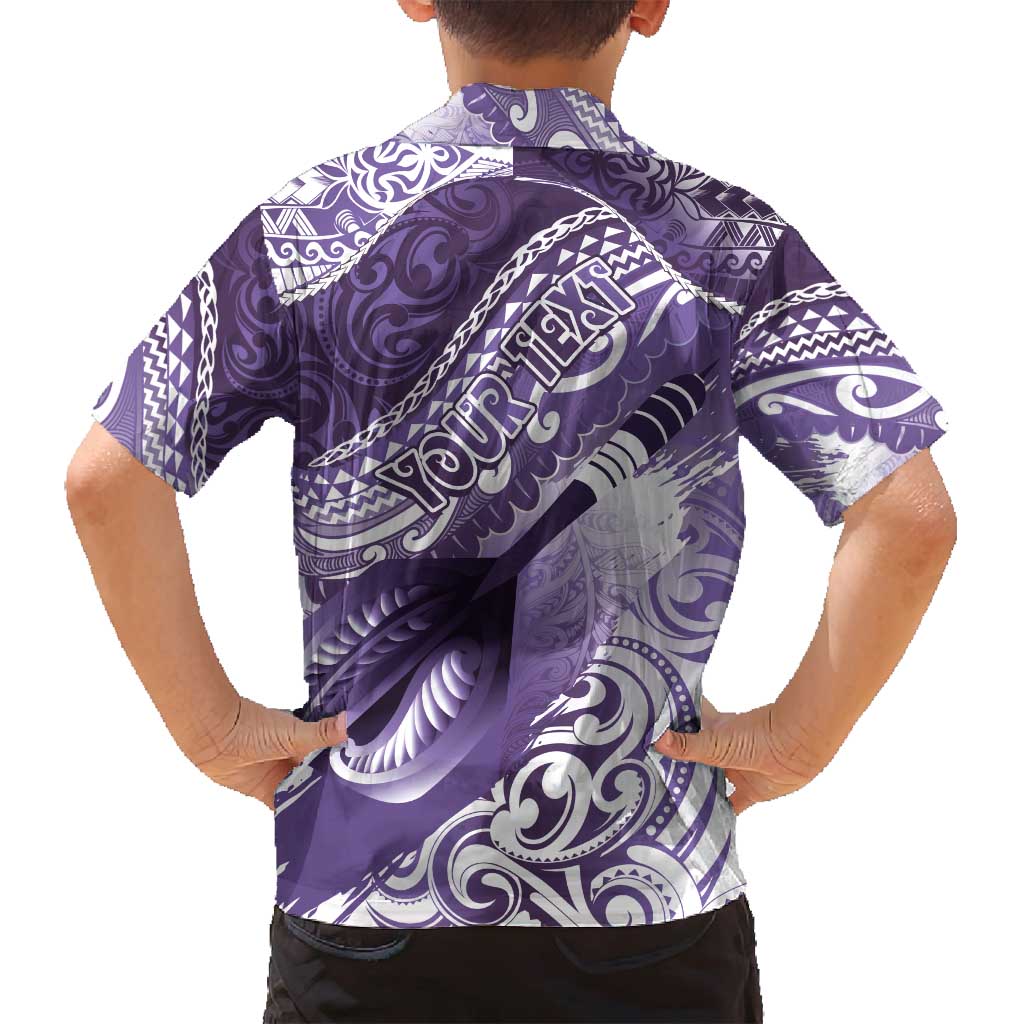Personalised New Zealand Aotearoa Darts Masters Family Matching Summer Maxi Dress and Hawaiian Shirt Maori Art Tattoo with Tribal Dart Symbol Purple - Polynesian Pride