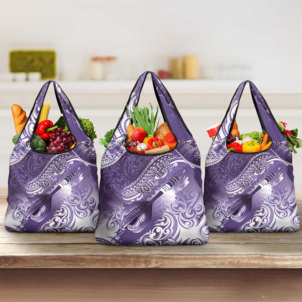 Personalised New Zealand Aotearoa Darts Masters Grocery Bag Maori Art Tattoo with Tribal Dart Symbol Purple - Polynesian Pride