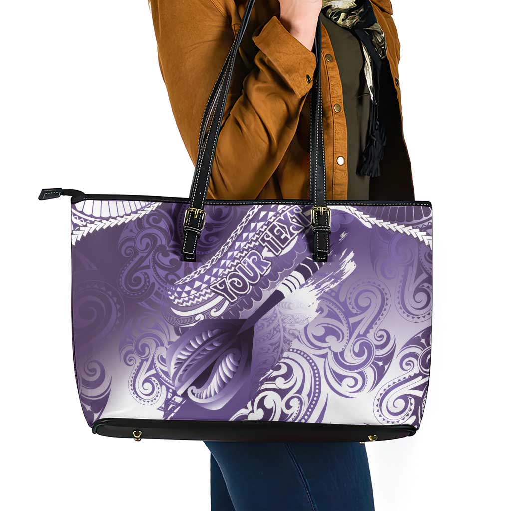 Personalised New Zealand Aotearoa Darts Masters Leather Tote Bag Maori Art Tattoo with Tribal Dart Symbol Purple - Polynesian Pride