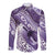Personalised New Zealand Aotearoa Darts Masters Long Sleeve Button Shirt Maori Art Tattoo with Tribal Dart Symbol Purple - Polynesian Pride