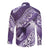 Personalised New Zealand Aotearoa Darts Masters Long Sleeve Button Shirt Maori Art Tattoo with Tribal Dart Symbol Purple - Polynesian Pride