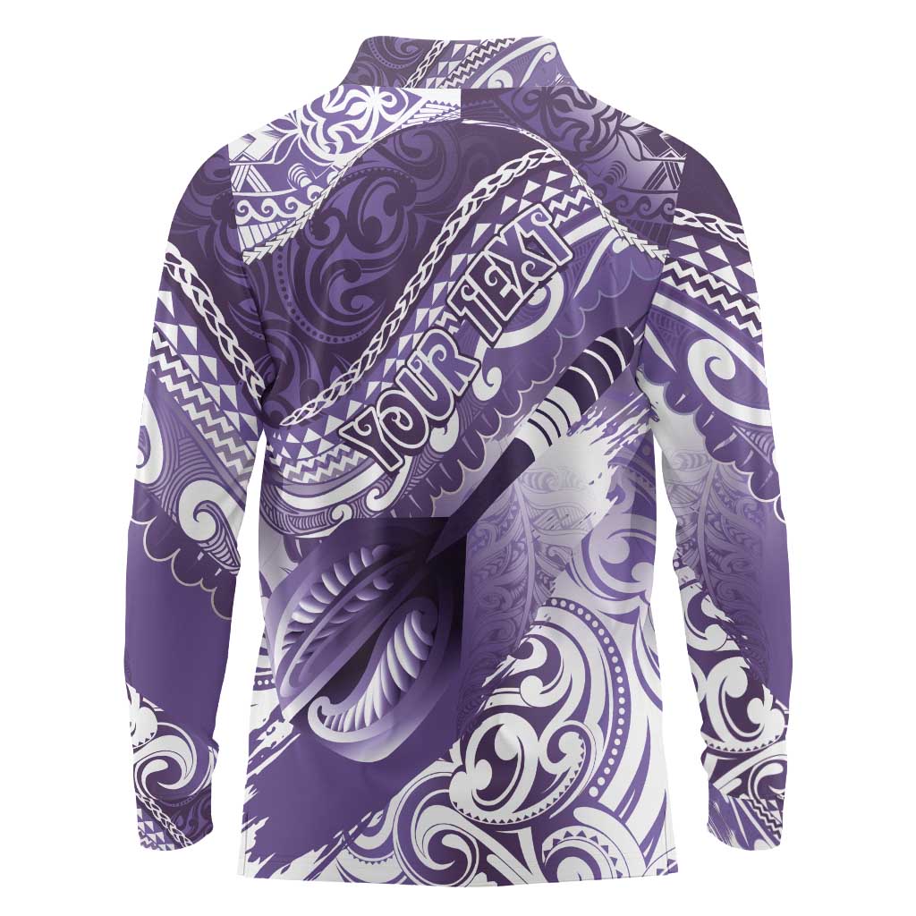Personalised New Zealand Aotearoa Darts Masters Long Sleeve Polo Shirt Maori Art Tattoo with Tribal Dart Symbol Purple - Polynesian Pride