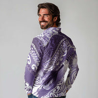 Personalised New Zealand Aotearoa Darts Masters Long Sleeve Polo Shirt Maori Art Tattoo with Tribal Dart Symbol Purple - Polynesian Pride