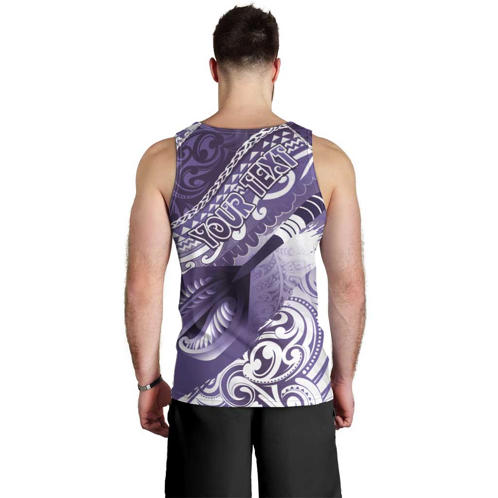 Personalised New Zealand Aotearoa Darts Masters Men Tank Top Maori Art Tattoo with Tribal Dart Symbol Purple - Polynesian Pride