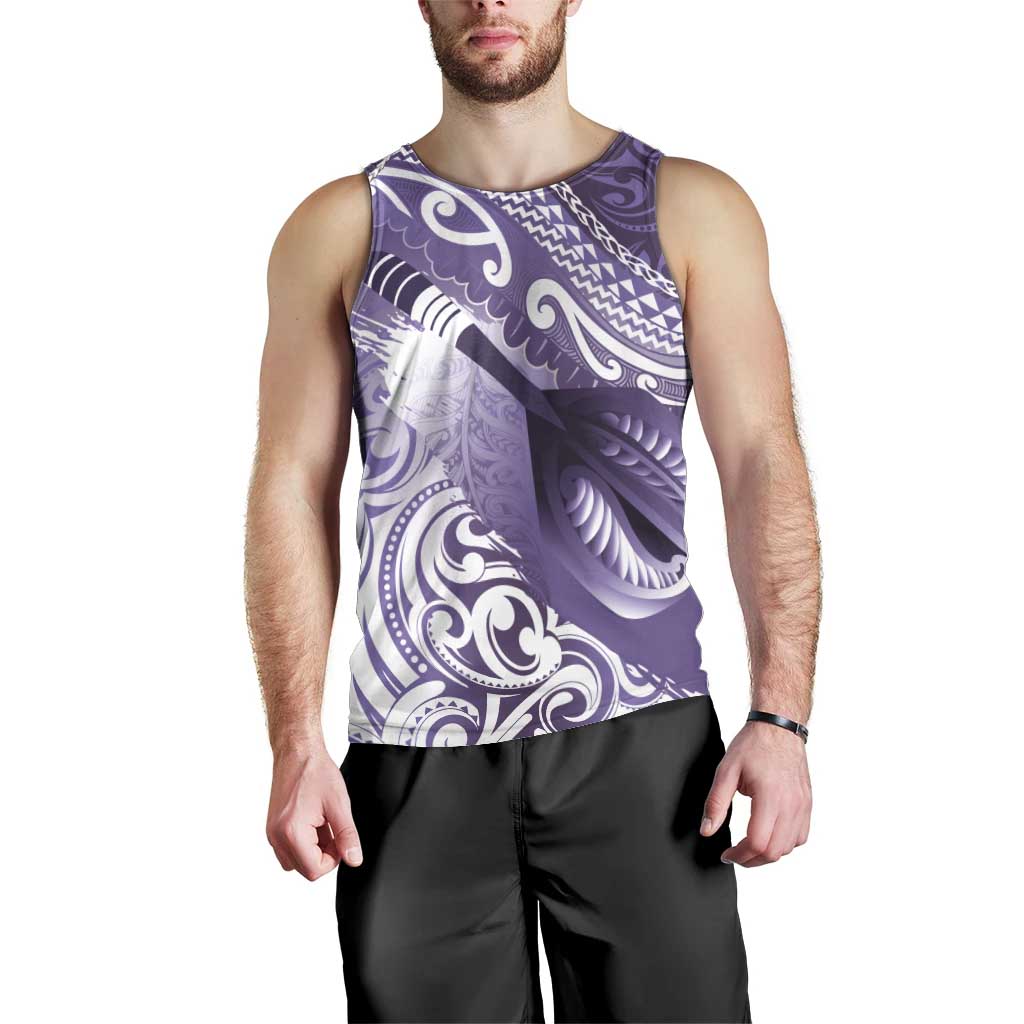 Personalised New Zealand Aotearoa Darts Masters Men Tank Top Maori Art Tattoo with Tribal Dart Symbol Purple - Polynesian Pride