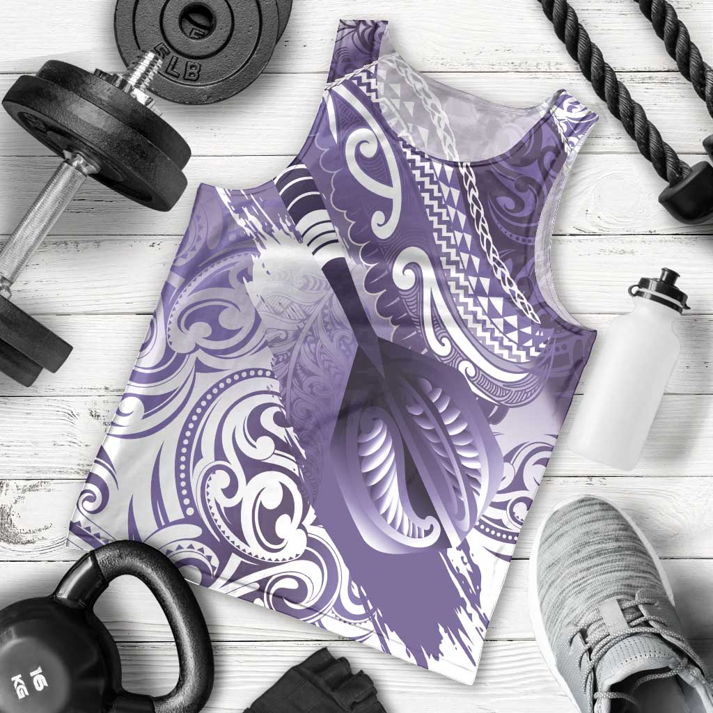 Personalised New Zealand Aotearoa Darts Masters Men Tank Top Maori Art Tattoo with Tribal Dart Symbol Purple - Polynesian Pride