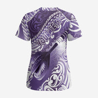 Personalised New Zealand Aotearoa Darts Masters Scrub Top Maori Art Tattoo with Tribal Dart Symbol Purple - Polynesian Pride