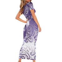 Personalised New Zealand Aotearoa Darts Masters Short Sleeve Bodycon Dress Maori Art Tattoo with Tribal Dart Symbol Purple - Polynesian Pride