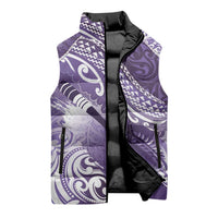 Personalised New Zealand Aotearoa Darts Masters Sleeveless Puffer Jacket Maori Art Tattoo with Tribal Dart Symbol Purple - Polynesian Pride