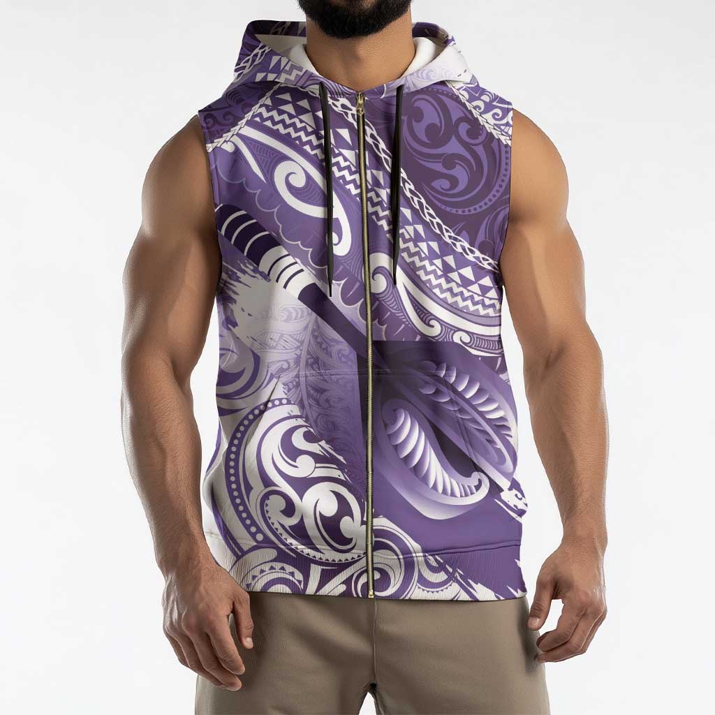 Personalised New Zealand Aotearoa Darts Masters Sleeveless Zip Hoodie Maori Art Tattoo with Tribal Dart Symbol Purple - Polynesian Pride