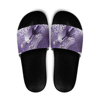 Personalised New Zealand Aotearoa Darts Masters Slide Sandals Maori Art Tattoo with Tribal Dart Symbol Purple - Polynesian Pride