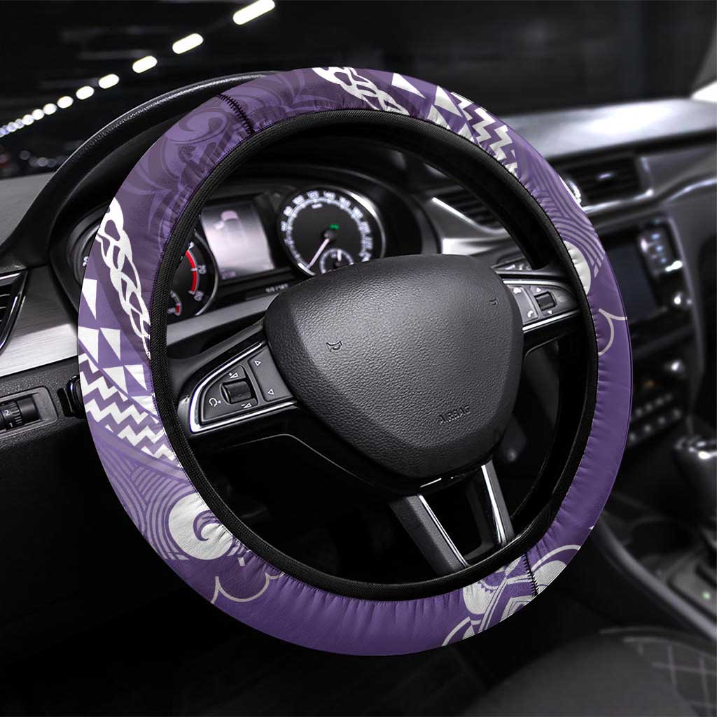 New Zealand Aotearoa Darts Masters Steering Wheel Cover Maori Art Tattoo with Tribal Dart Symbol Purple - Polynesian Pride