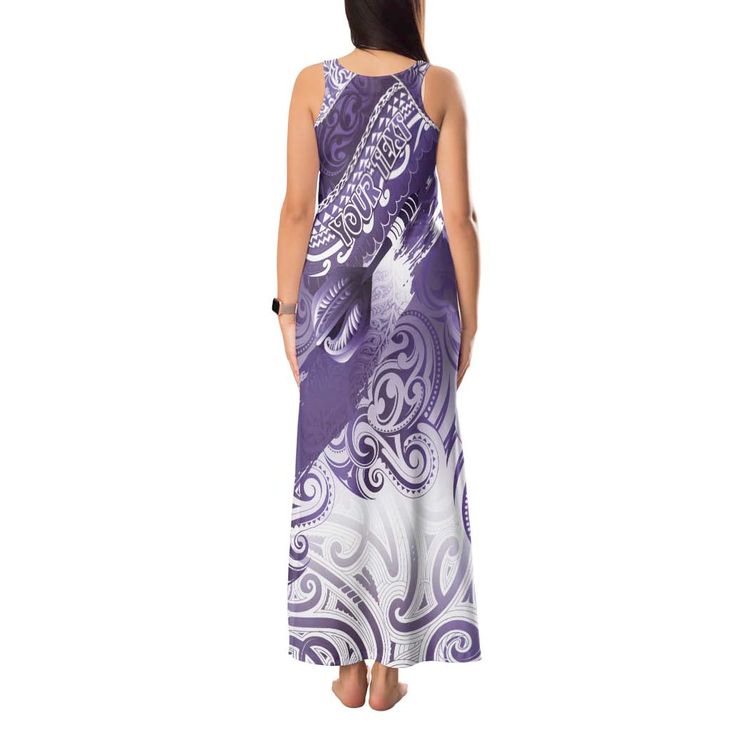 Personalised New Zealand Aotearoa Darts Masters Tank Maxi Dress Maori Art Tattoo with Tribal Dart Symbol Purple - Polynesian Pride