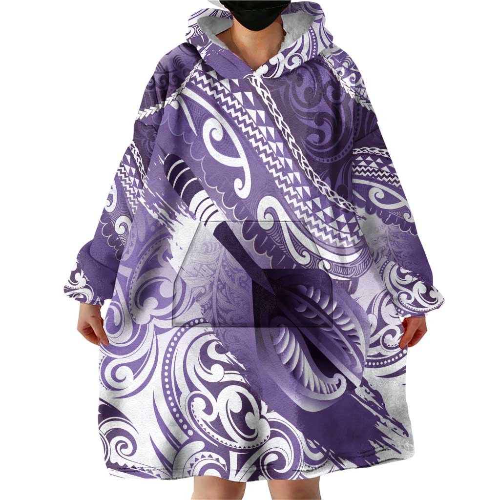 Personalised New Zealand Aotearoa Darts Masters Wearable Blanket Hoodie Maori Art Tattoo with Tribal Dart Symbol Purple - Polynesian Pride