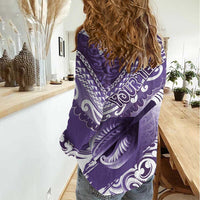 Personalised New Zealand Aotearoa Darts Masters Women Casual Shirt Maori Art Tattoo with Tribal Dart Symbol Purple - Polynesian Pride