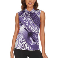 Personalised New Zealand Aotearoa Darts Masters Women Sleeveless Polo Shirt Maori Art Tattoo with Tribal Dart Symbol Purple - Polynesian Pride