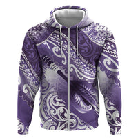 Personalised New Zealand Aotearoa Darts Masters Zip Hoodie Maori Art Tattoo with Tribal Dart Symbol Purple - Polynesian Pride