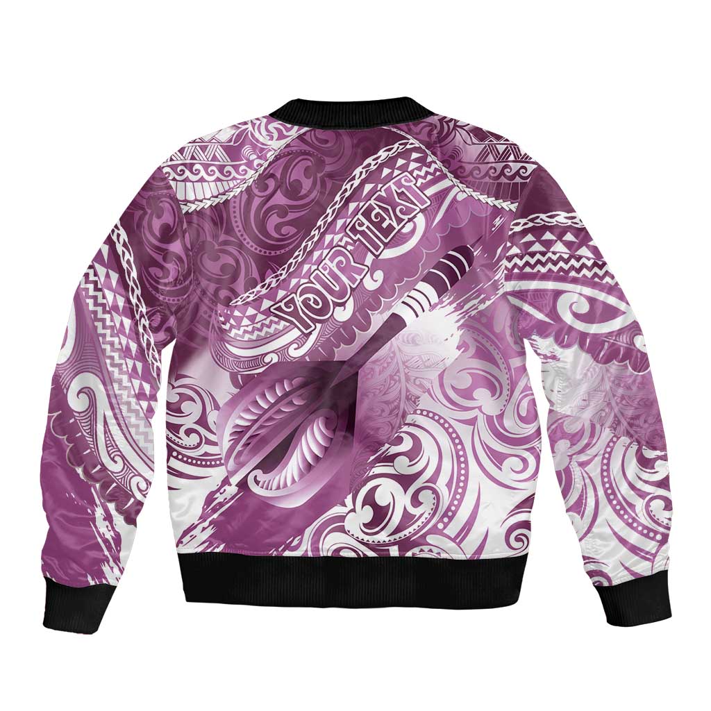 Personalised New Zealand Aotearoa Darts Masters Bomber Jacket Maori Art Tattoo with Tribal Dart Symbol Pink - Polynesian Pride