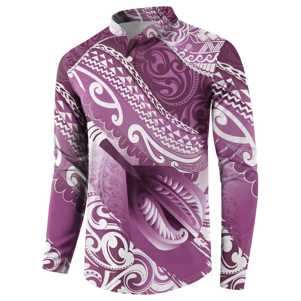 Personalised New Zealand Aotearoa Darts Masters Button Sweatshirt Maori Art Tattoo with Tribal Dart Symbol Pink - Polynesian Pride