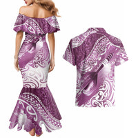 Personalised New Zealand Aotearoa Darts Masters Couples Matching Mermaid Dress and Hawaiian Shirt Maori Art Tattoo with Tribal Dart Symbol Pink - Polynesian Pride