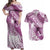 Personalised New Zealand Aotearoa Darts Masters Couples Matching Off Shoulder Maxi Dress and Hawaiian Shirt Maori Art Tattoo with Tribal Dart Symbol Pink - Polynesian Pride