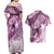 Personalised New Zealand Aotearoa Darts Masters Couples Matching Off Shoulder Maxi Dress and Hawaiian Shirt Maori Art Tattoo with Tribal Dart Symbol Pink - Polynesian Pride