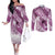 Personalised New Zealand Aotearoa Darts Masters Couples Matching Off The Shoulder Long Sleeve Dress and Long Sleeve Button Shirt Maori Art Tattoo with Tribal Dart Symbol Pink - Polynesian Pride