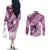 Personalised New Zealand Aotearoa Darts Masters Couples Matching Off The Shoulder Long Sleeve Dress and Long Sleeve Button Shirt Maori Art Tattoo with Tribal Dart Symbol Pink - Polynesian Pride